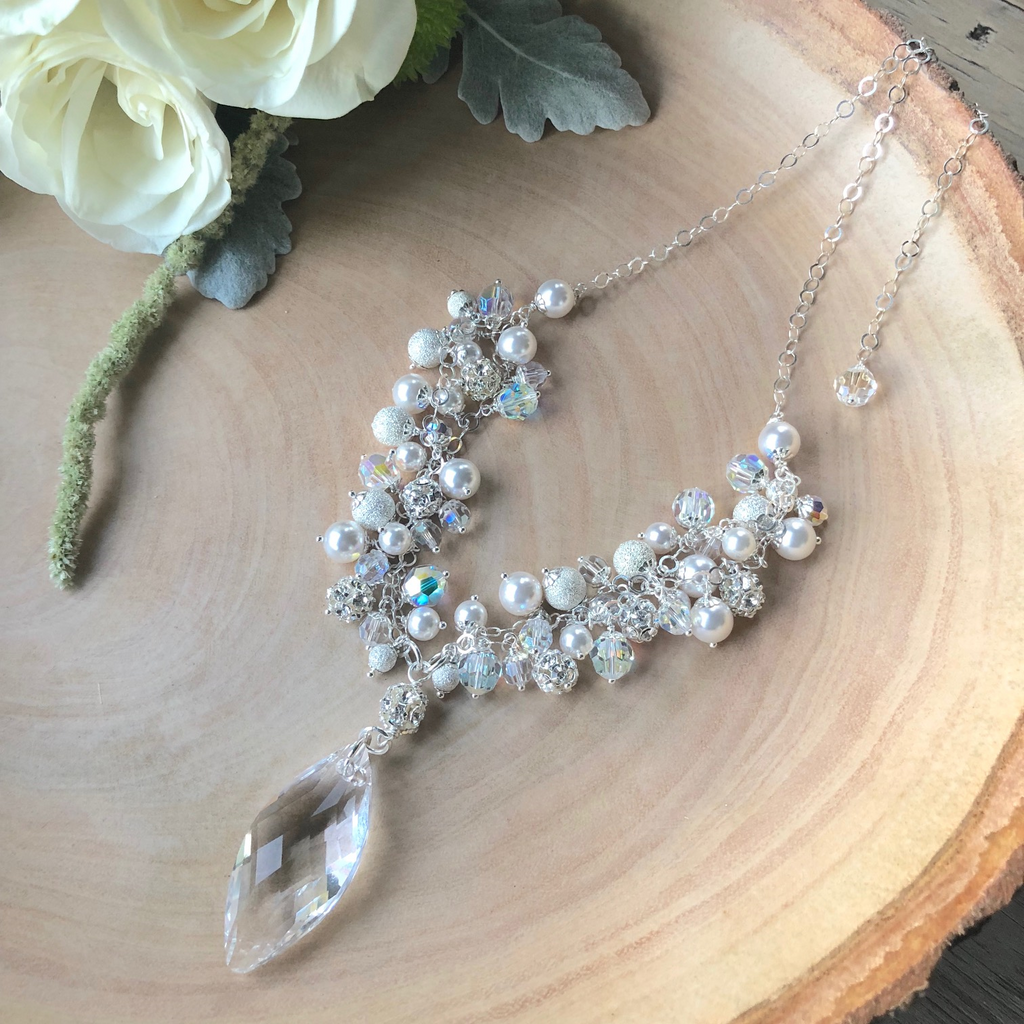 Signature Bridal Wedding Crystal Drop Necklace  NEW