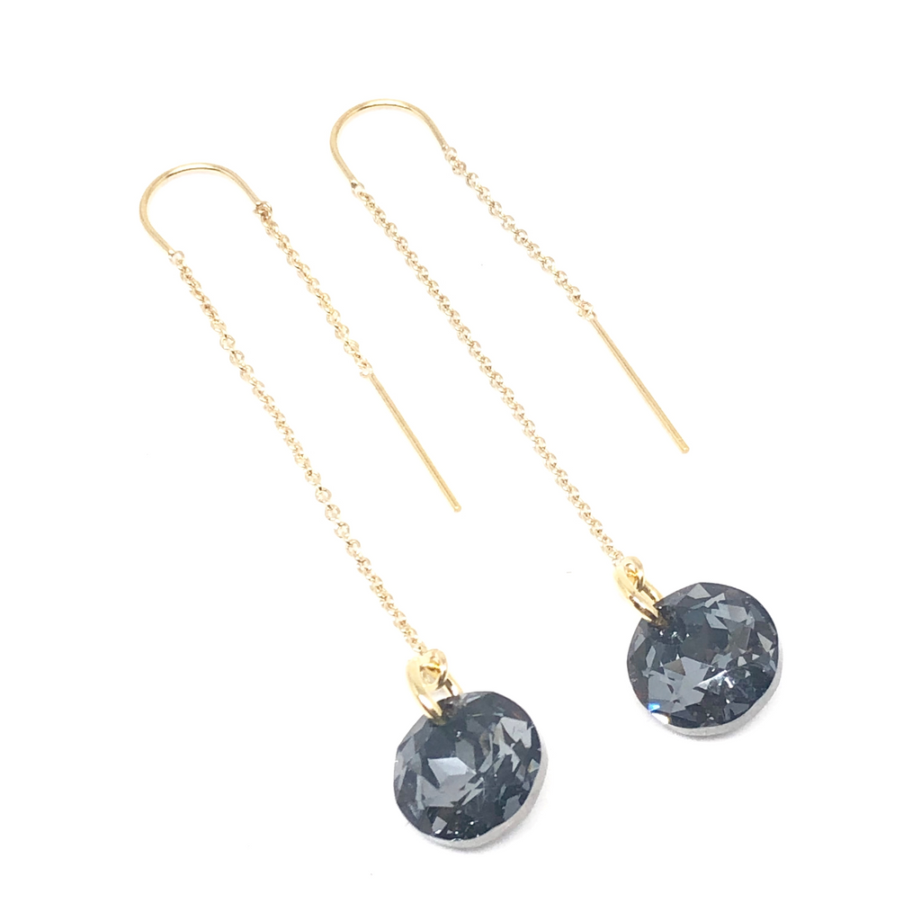 Gold Filled and Silver Night Swarovski Long Drop Earrings NEW