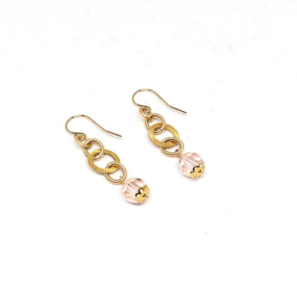 Gold Filled Loop Blush Swarovski Crystal Drop Earrings NEW