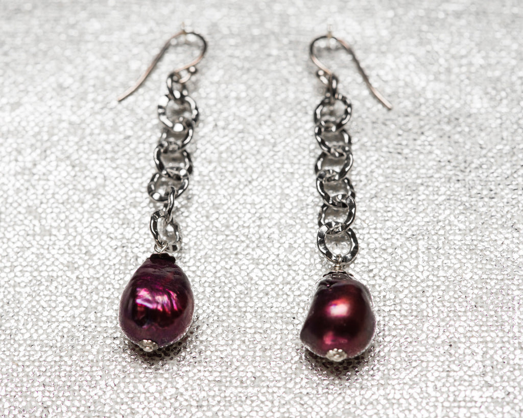 Life Bejeweled Black Cherry Baroque Pearl Long Chain Drop Earrings