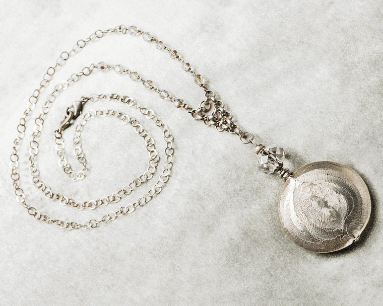 Life Bejeweled Medium Brushed Metal Disc and Swarovski Crystal Necklace