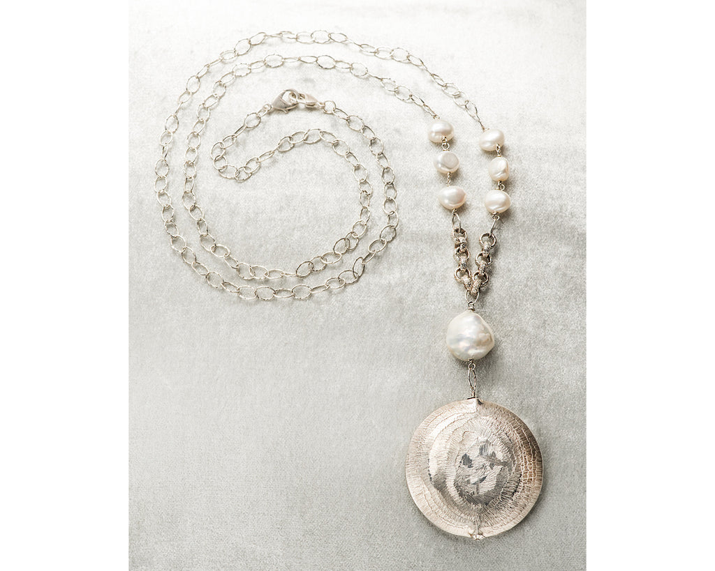 Life Bejeweled Medium Silver Disc and Baroque Pearl Necklace