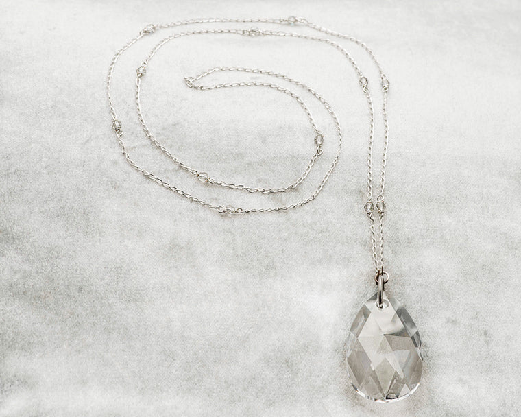 Life Bejeweled Clear Swarovski Crystal Tear Drop Pendant 36" Necklace