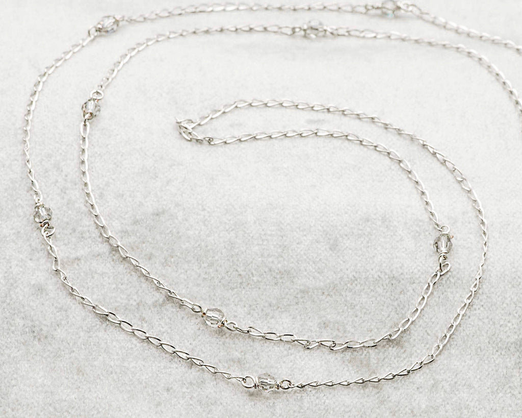 Life Bejeweled Clear Swarovski Crystal Tear Drop Pendant 36" Necklace Chain Detail