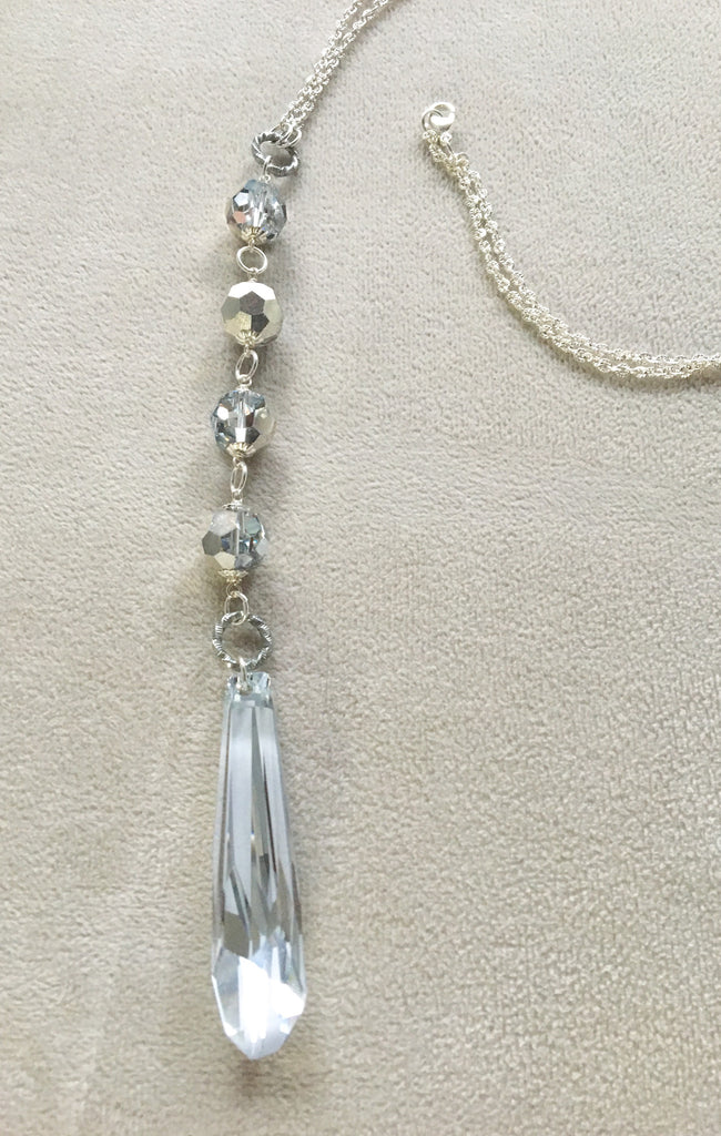 Long Pendant Swarovski Crystal Silver Icicle Sterling Silver necklace