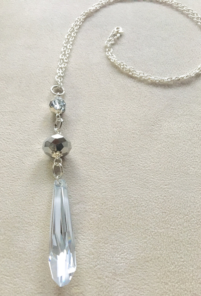 Long Pendant Swarovski Crystal Silver Icicle Crystal necklace