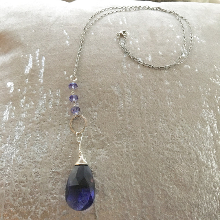 Long Pendant Light Amethyst Teardrop Necklace