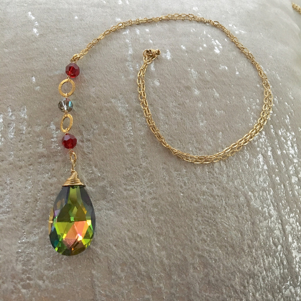 Long Pendant Vitrail Teardrop Gold Filled Necklace