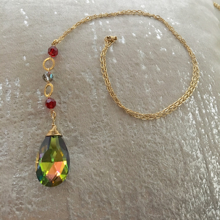 Long Pendant Vitrail Teardrop Gold Filled Necklace