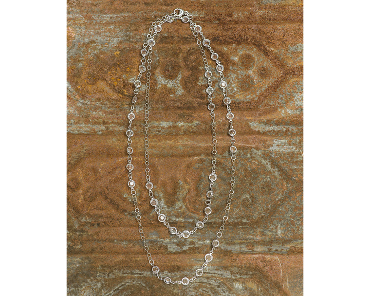 Long Sterling Silver 6mm Clear Swarovski Crystal Channel Link Necklace