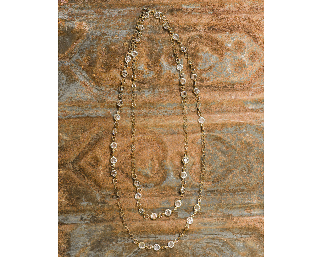 Long Gold Filled 6mm Clear Swarovski Crystal Channel Link Necklace