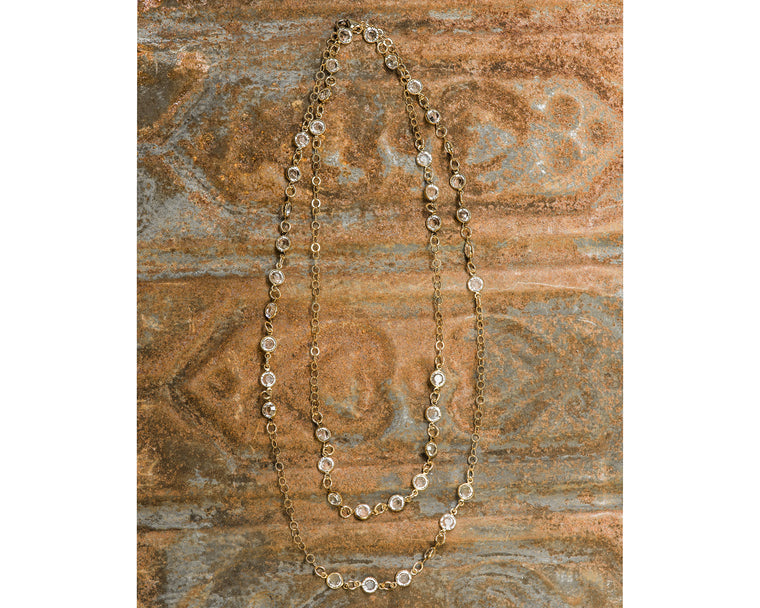 Long Gold Filled 6mm Clear Swarovski Crystal Channel Link Necklace