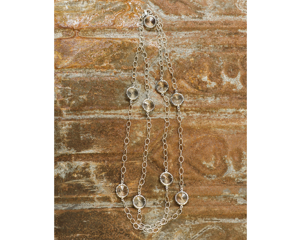 Long Sterling Silver 12mm Clear Swarovski Crystal Channel Link Necklace
