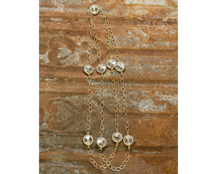 Long Brass 12mm Silver Shade Swarovski Crystal Channel Link Necklace