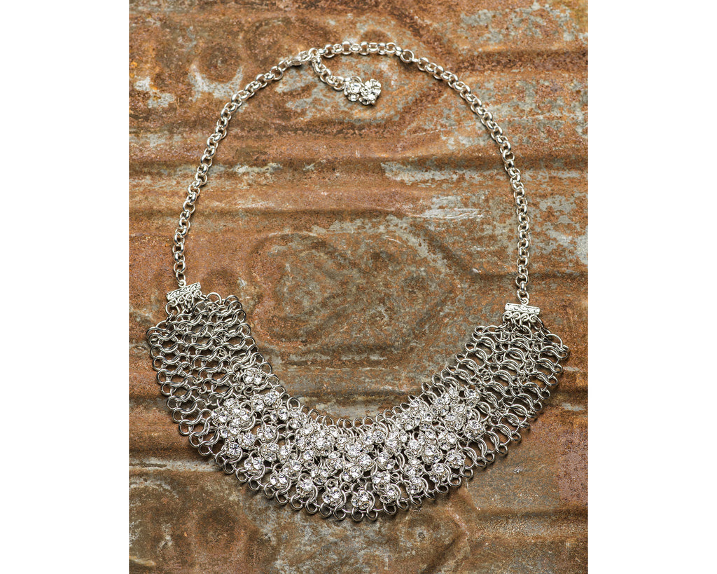 Sterling Silver Multi-Strand Collar Necklace With Swarovski Crystals