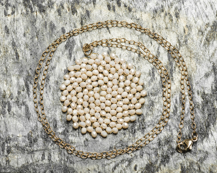 Gold Filled Winter White Swarovski Crystal Woven Round Pendant Necklace
