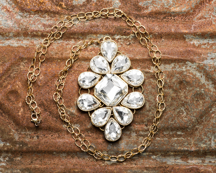 Gold Filled Multi Crystal Link Diamond Pendant Necklace