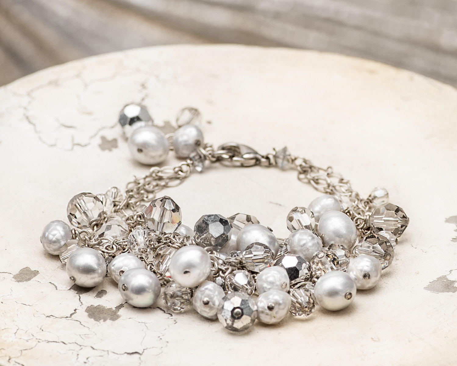 Life Bejeweled Gray Silver Tri Strand Drop Bracelet LifeBejeweled