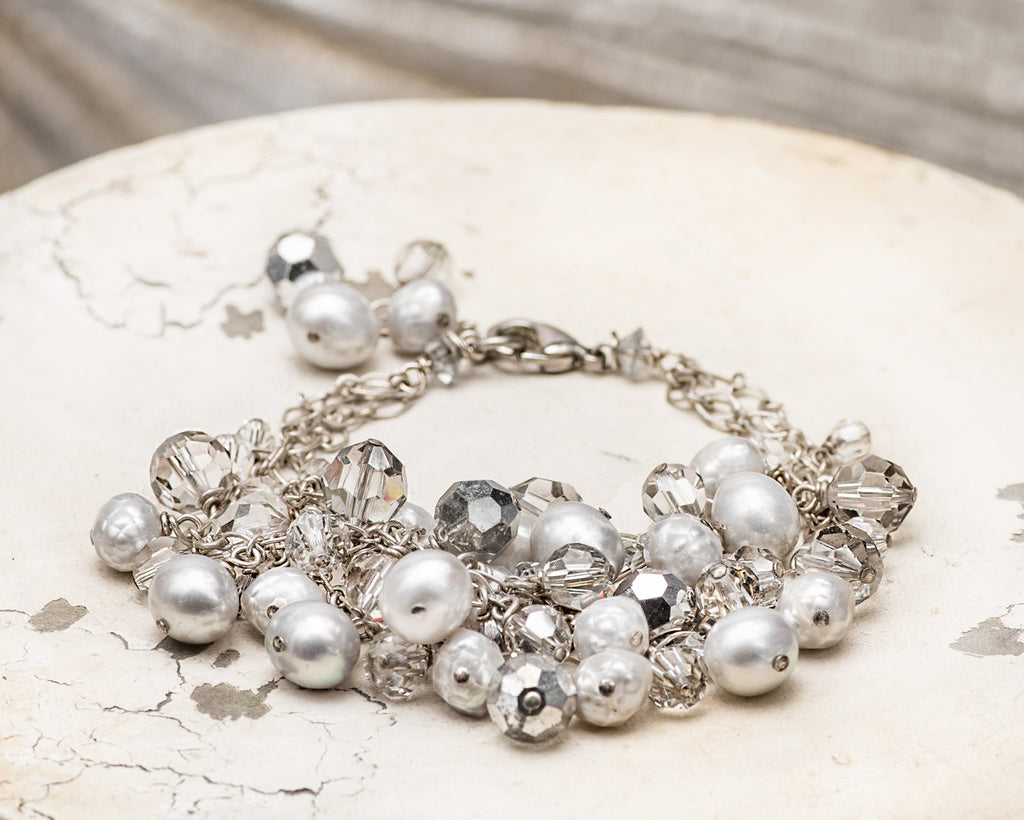 Life Bejeweled Gray/Silver Tri-Strand Drop Bracelet