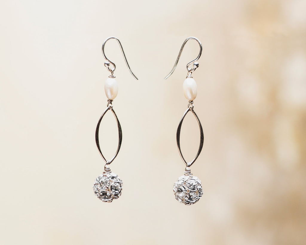 Crystal Rhinestone and Coin Pearl Earrings