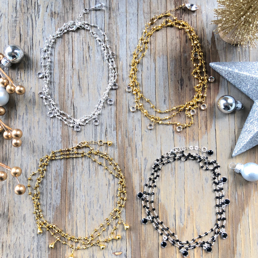 Multi-Wrap Bracelet/Necklace Combo With Crystal Drops NEW
