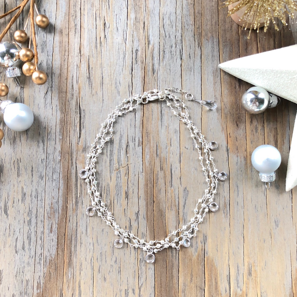 Multi-Wrap Bracelet/Necklace Combo With Crystal Drops NEW