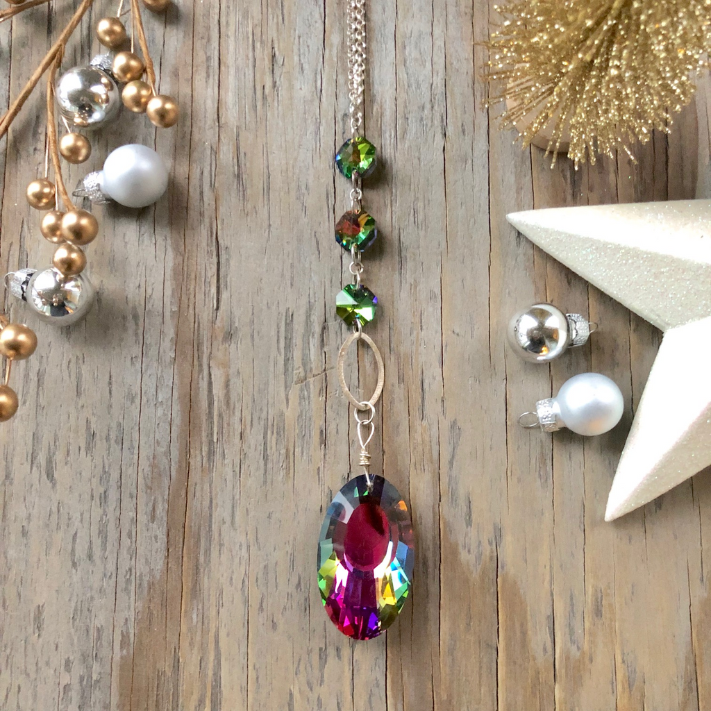 Bright Colored Crystal Long Drop Pendant Necklace  NEW