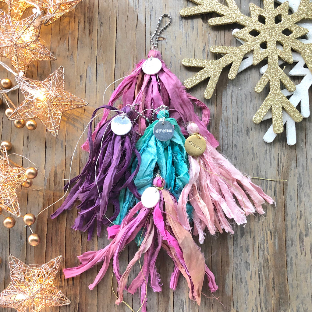 Bright Colored Sari Silk Keychains  NEW