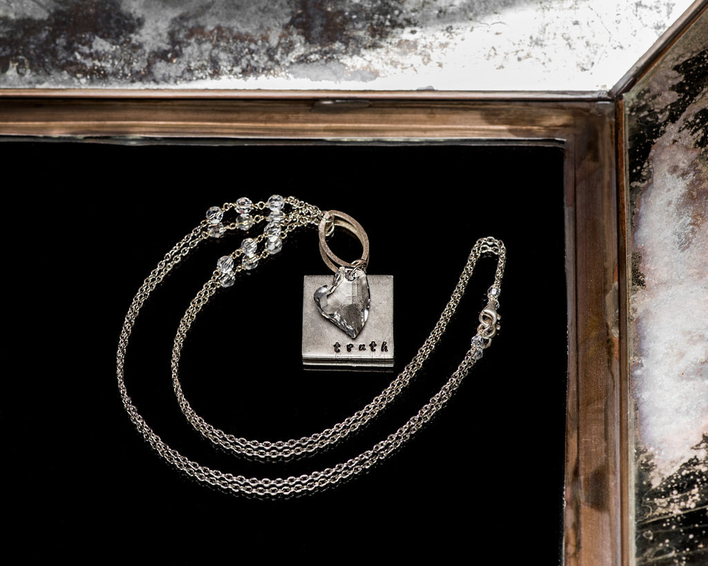 Life Bejeweled Signature Necklace w/Silver Square Blank and Swarovski Crystal Heart Pendant