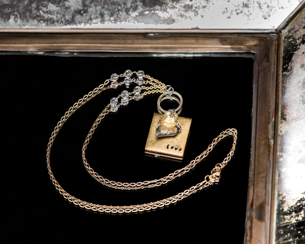Life Bejeweled Signature Necklace w/Gold Square Blank and Swarovski Crystal Heart Pendant