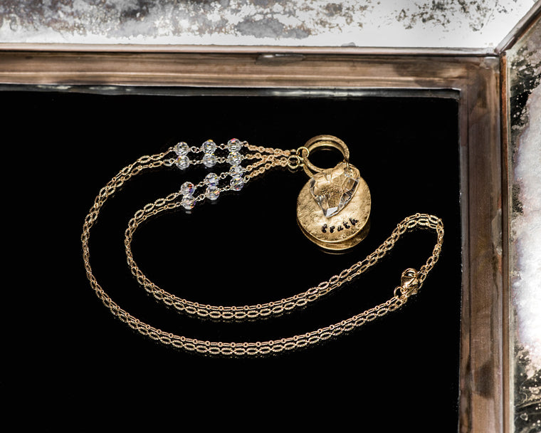 Life Bejeweled Signature Necklace w/Gold Oval Blank and Swarovski Crystal Heart Pendant