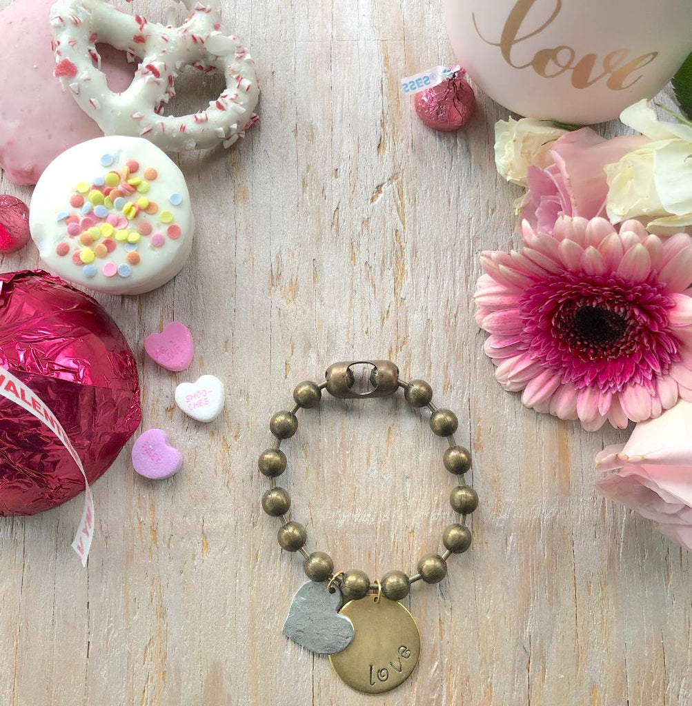 LOVE Stamped Chunky Ball Chain Bracelet