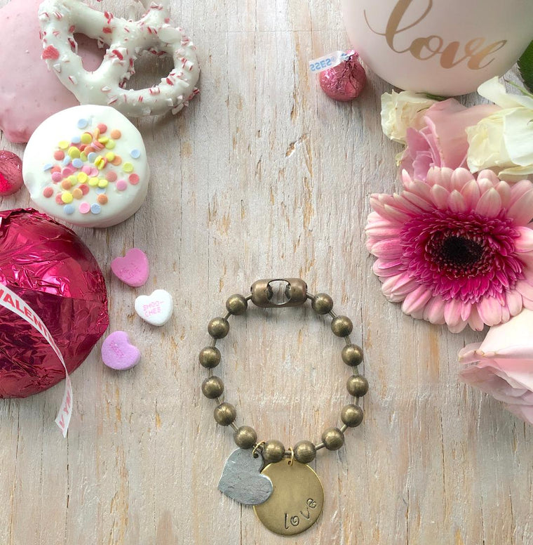 LOVE Stamped Chunky Ball Chain Bracelet