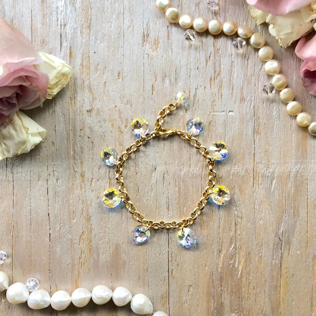 Gold Filled and Crystal AB Swarovski Rivoli Crystal Multi-Drop Bracelet - Bridal