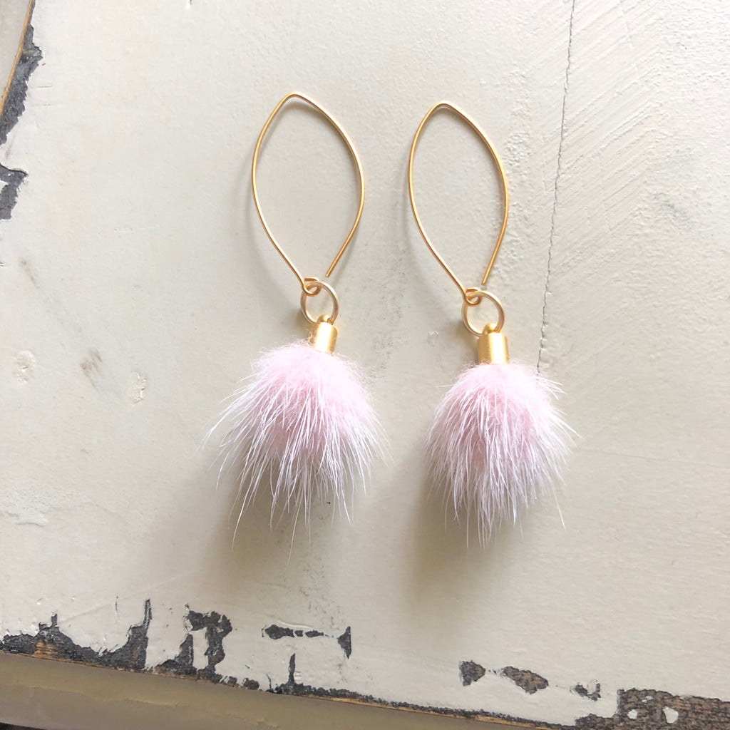Soft Pink & Gold Faux Fur Puff Earrings  NEW