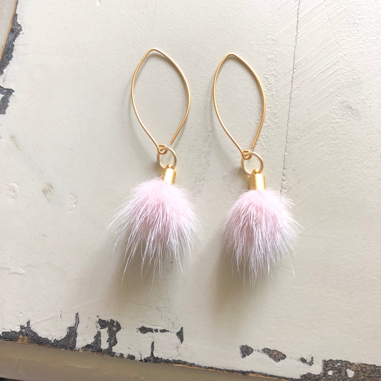 Soft Pink & Gold Faux Fur Puff Earrings  NEW