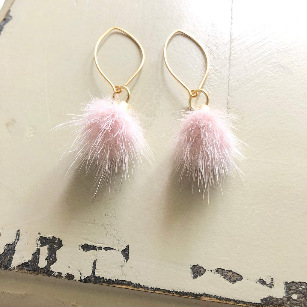 Soft Pink & Gold Faux Fur Puff Earrings  NEW