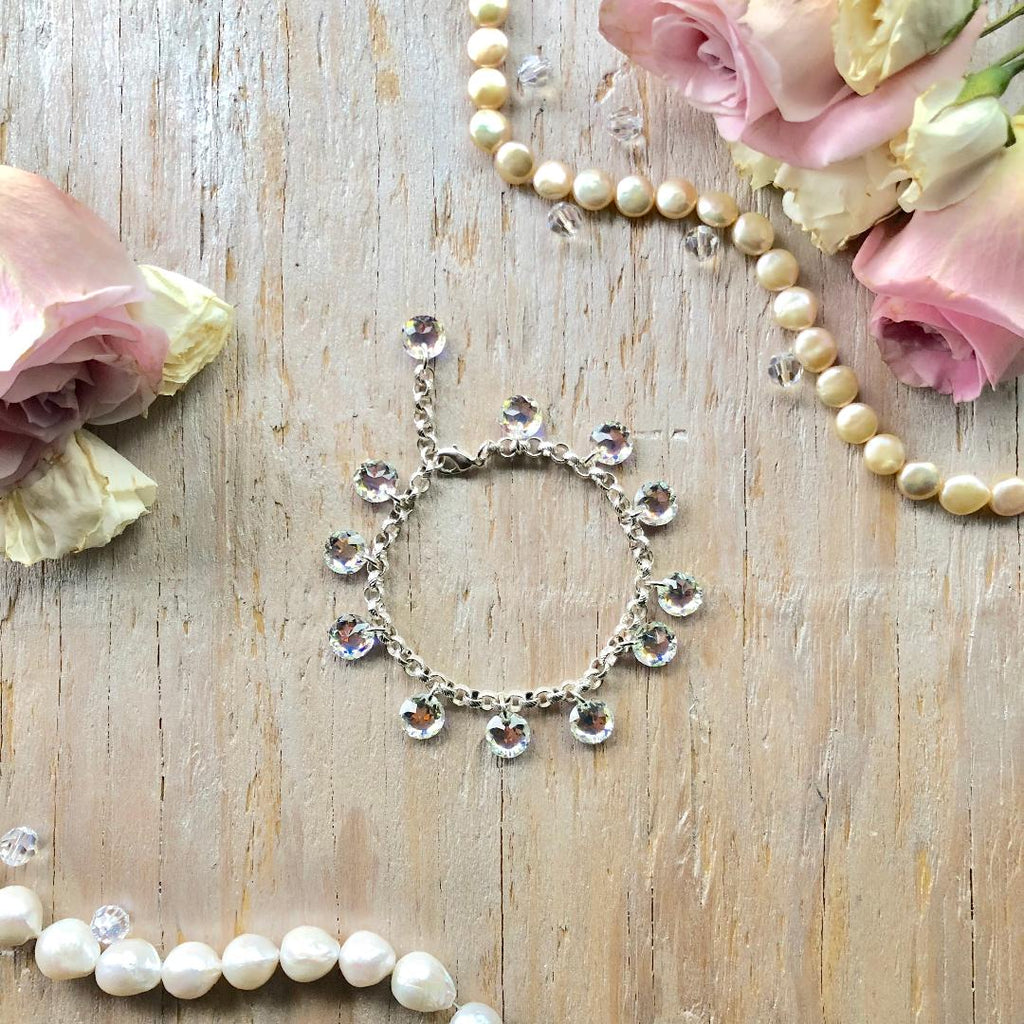 Sterling Silver and Crystal AB Swarovski Rivoli Crystal Multi-Drop Bracelet - Bridal