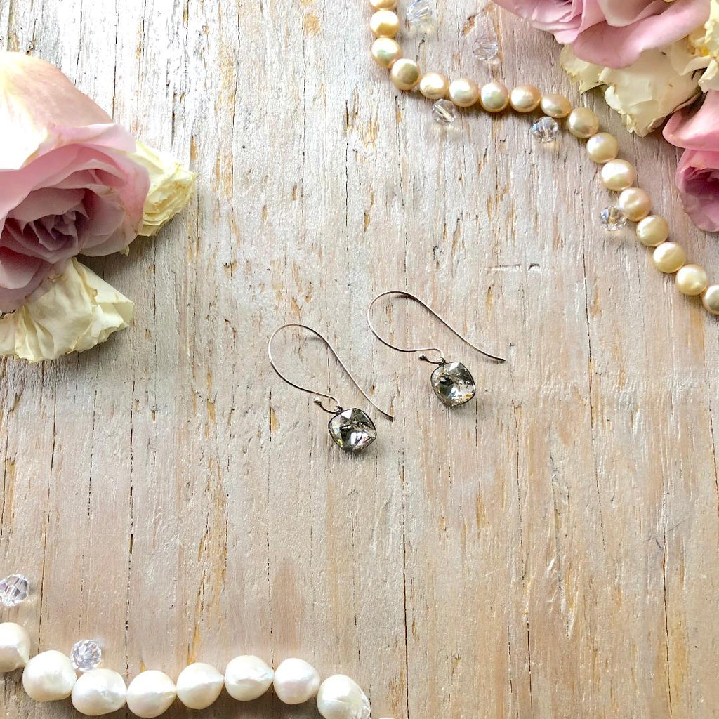 Sterling Silver Cushion Cut Swarovski Crystal Drop Earrings - Bridal