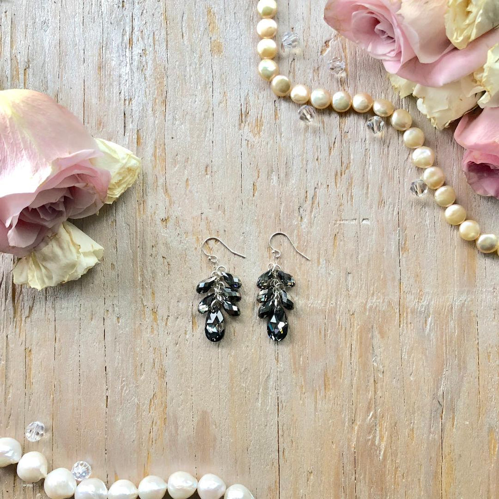 Silver Night Swarovski Crystal Pear Multi-Drop Earrings - Bridal
