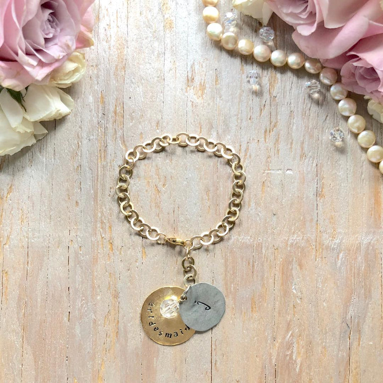 Bridal Party Single Drop Bracelet - Gold Chain with Gold Large Charm and Silver Small Charm - Bridal