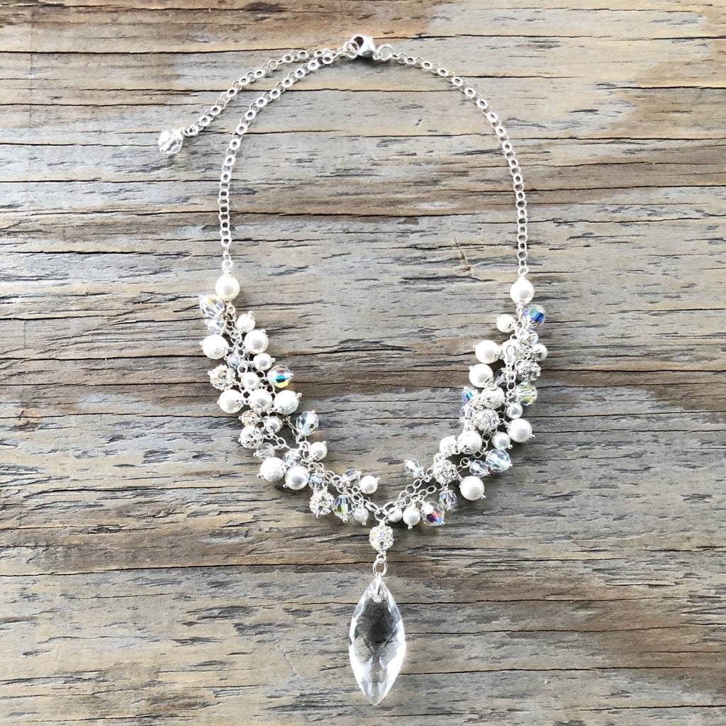 Signature Bridal Wedding Crystal Drop Necklace  NEW
