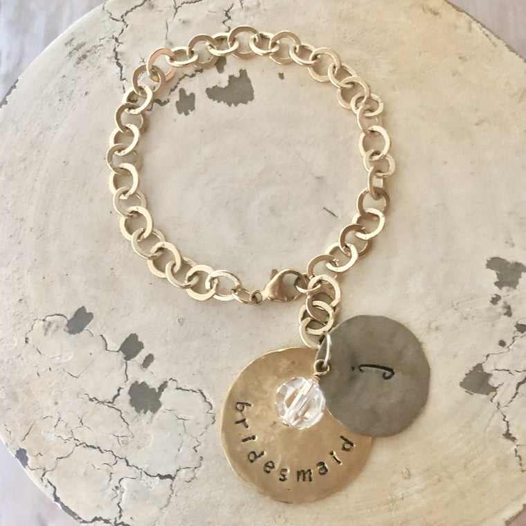 Bridal Party Single Drop Bracelet - Gold Chain with Gold Large Charm and Silver Small Charm NEW