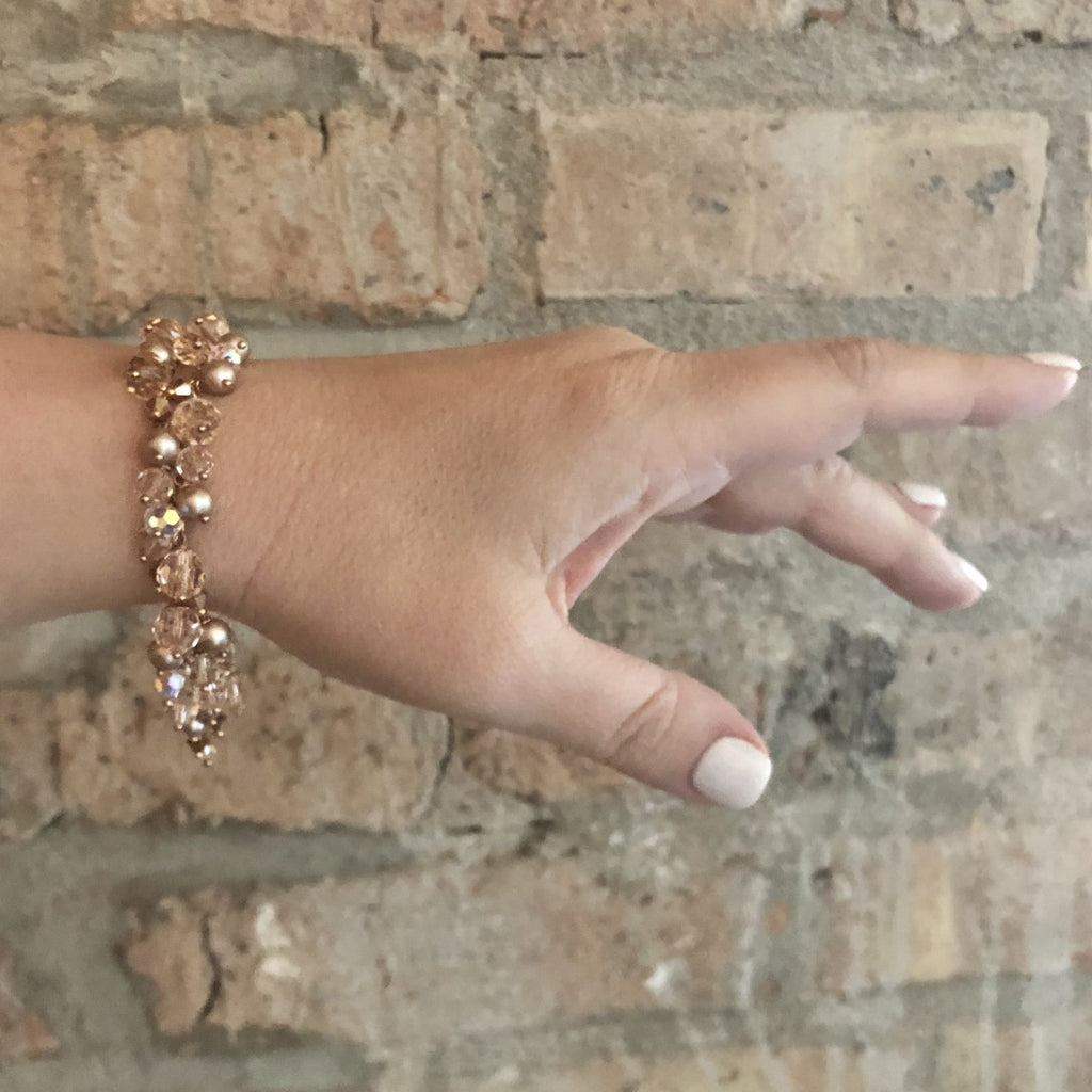 Rose Gold Double Strand Swarovski Crystal and Pearl Multi Drop Bracelet NEW