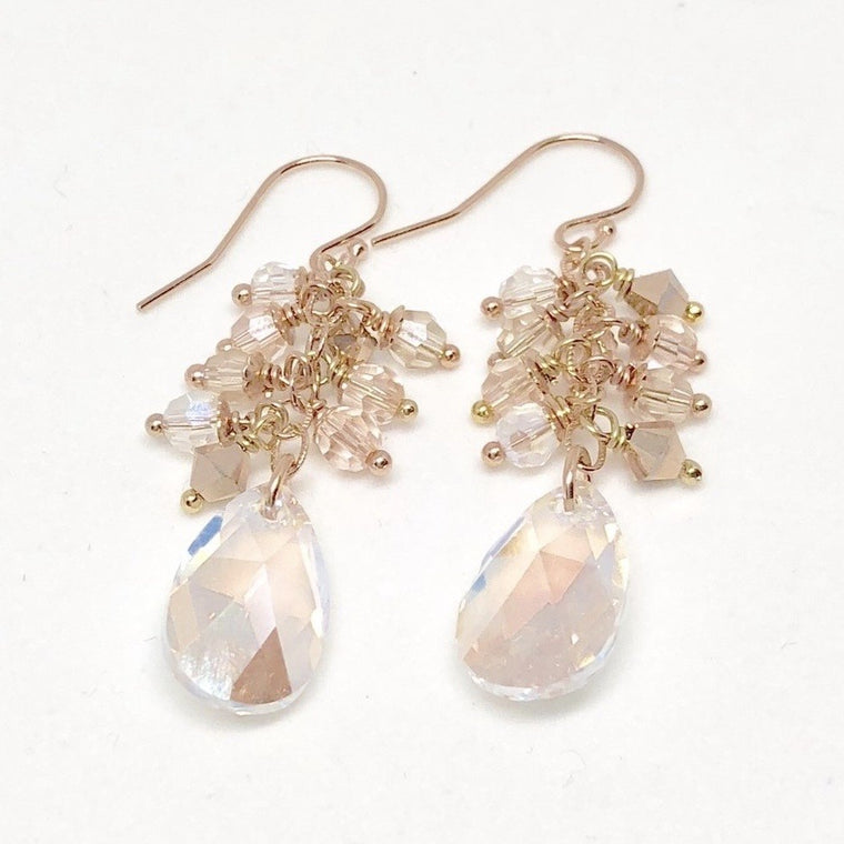 Rose Gold Swarovski Crystal and Pearl Multi-Drop Earrings NEW